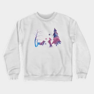 Basset Hound Winter Scene With Snowflakes Crewneck Sweatshirt